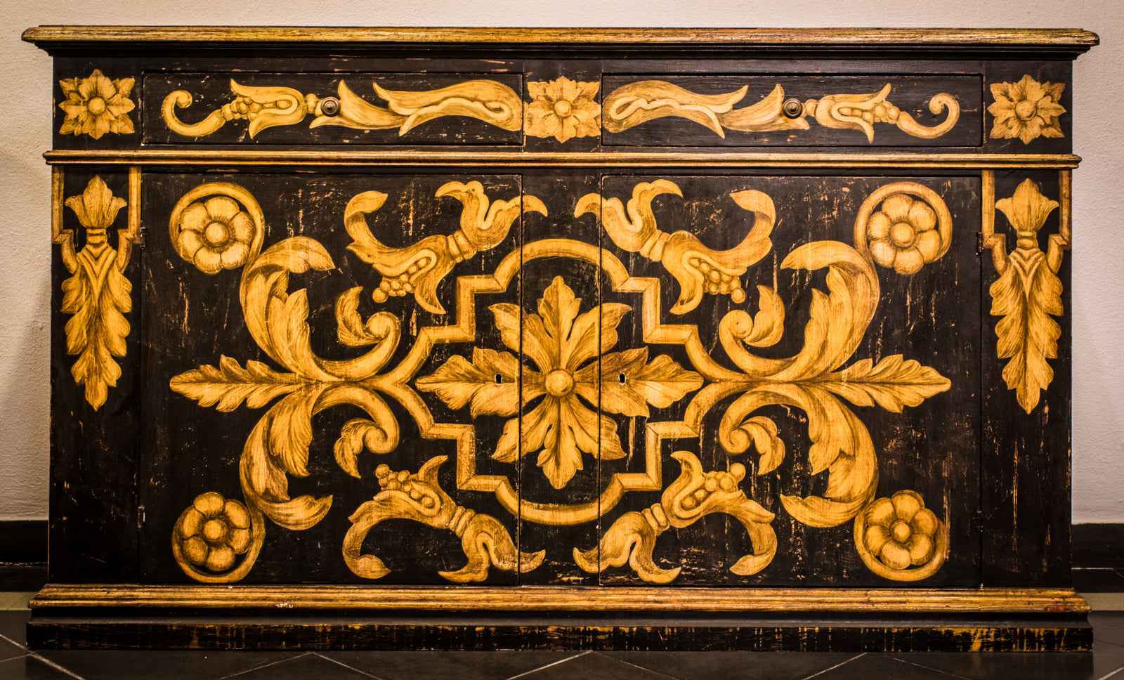 Black & Gold Hand-Painted Sideboard