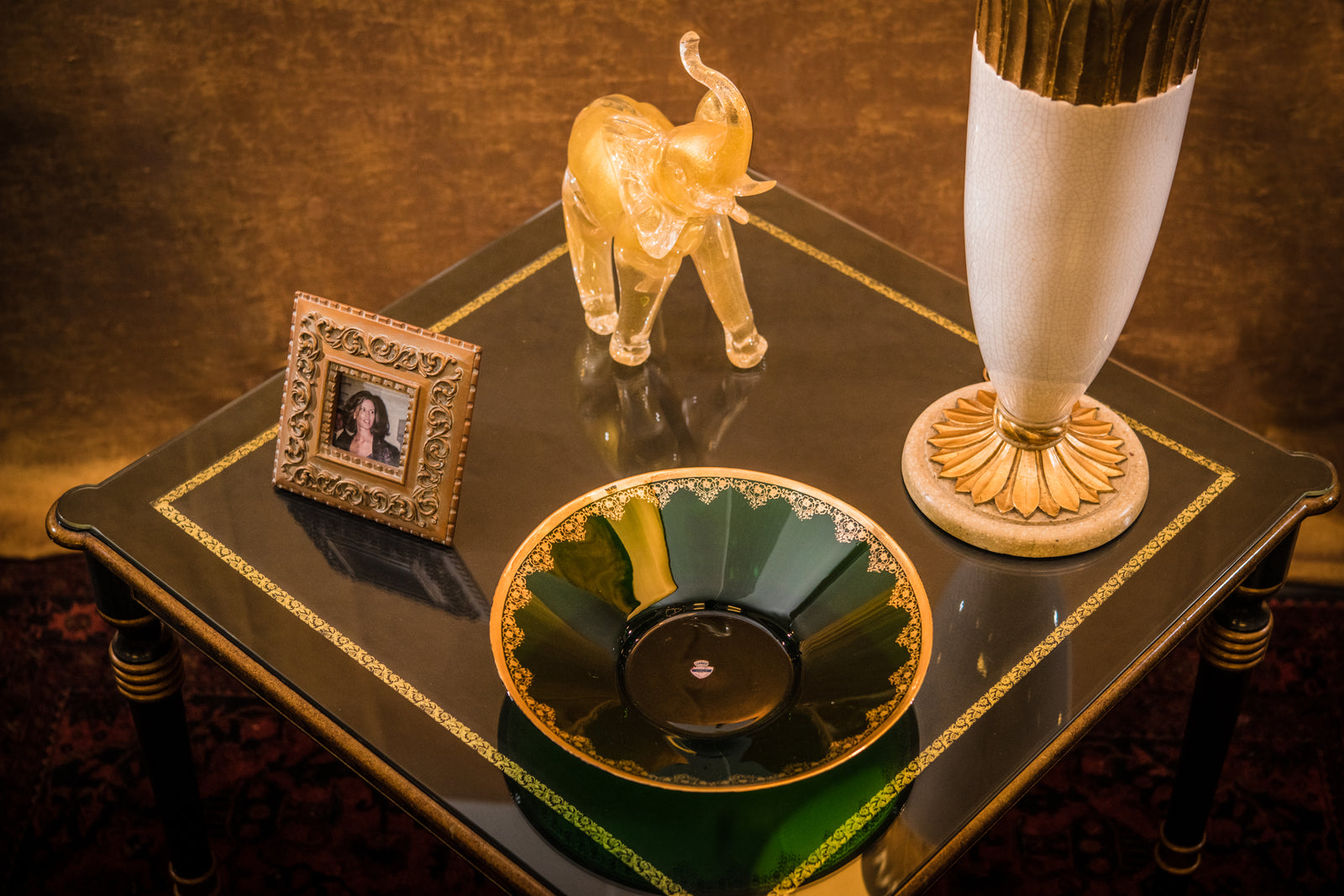 Green Crystal Platter with Gold