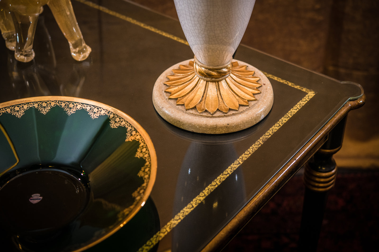 Green Crystal Platter with Gold