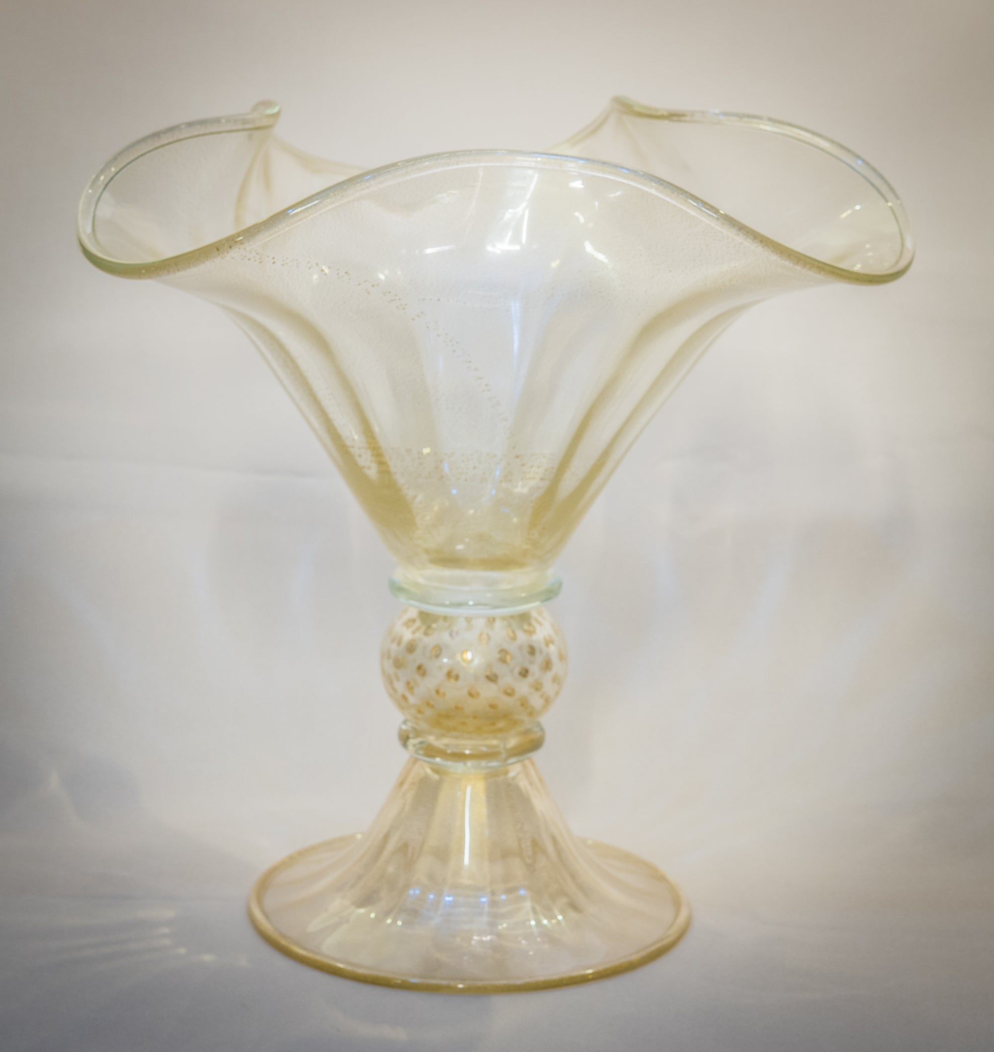 Tall Iridescent Scalloped Murano Glass Bowl