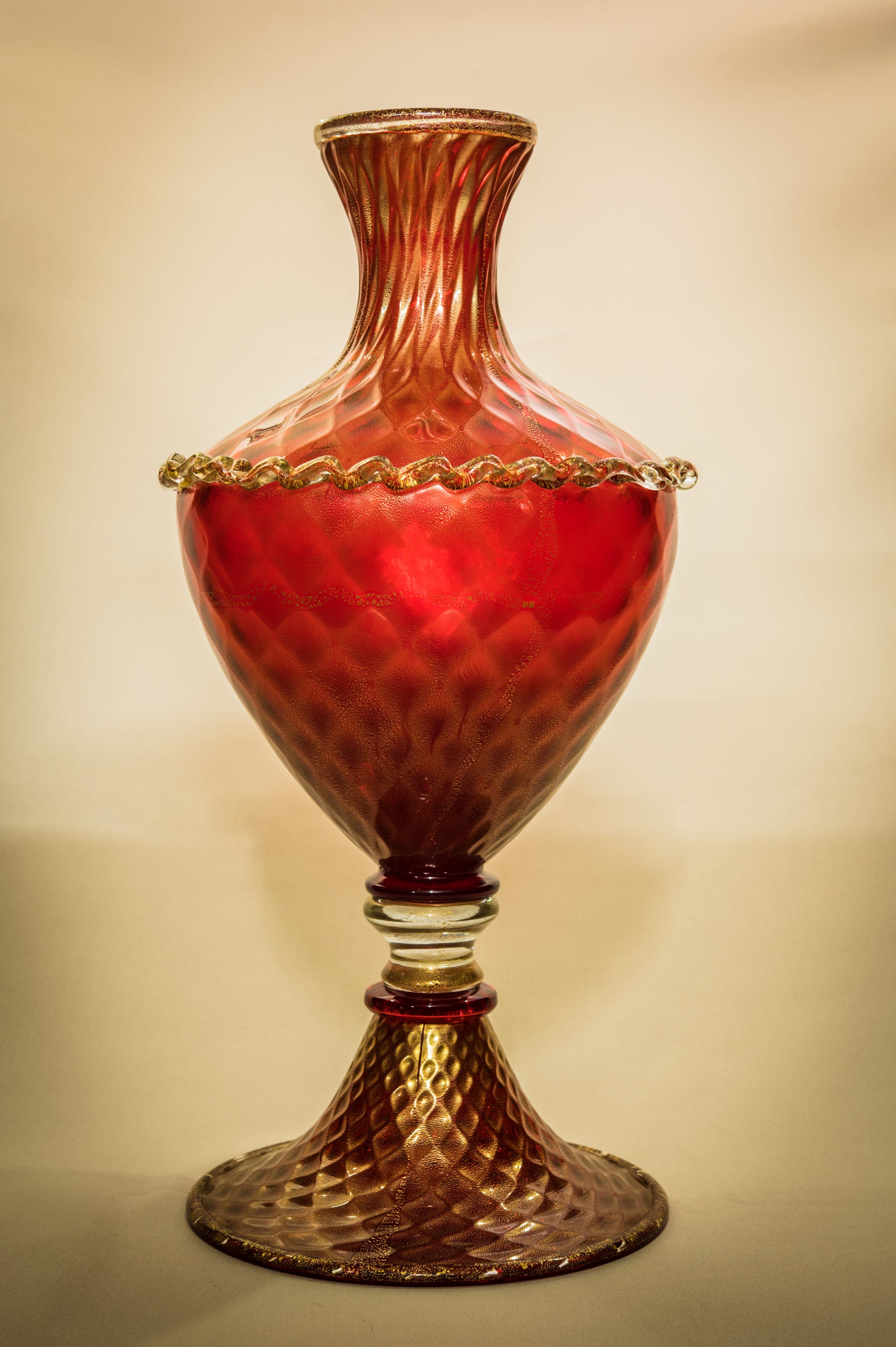 Red & Gold Murano Amphora Vase & Table Lamp