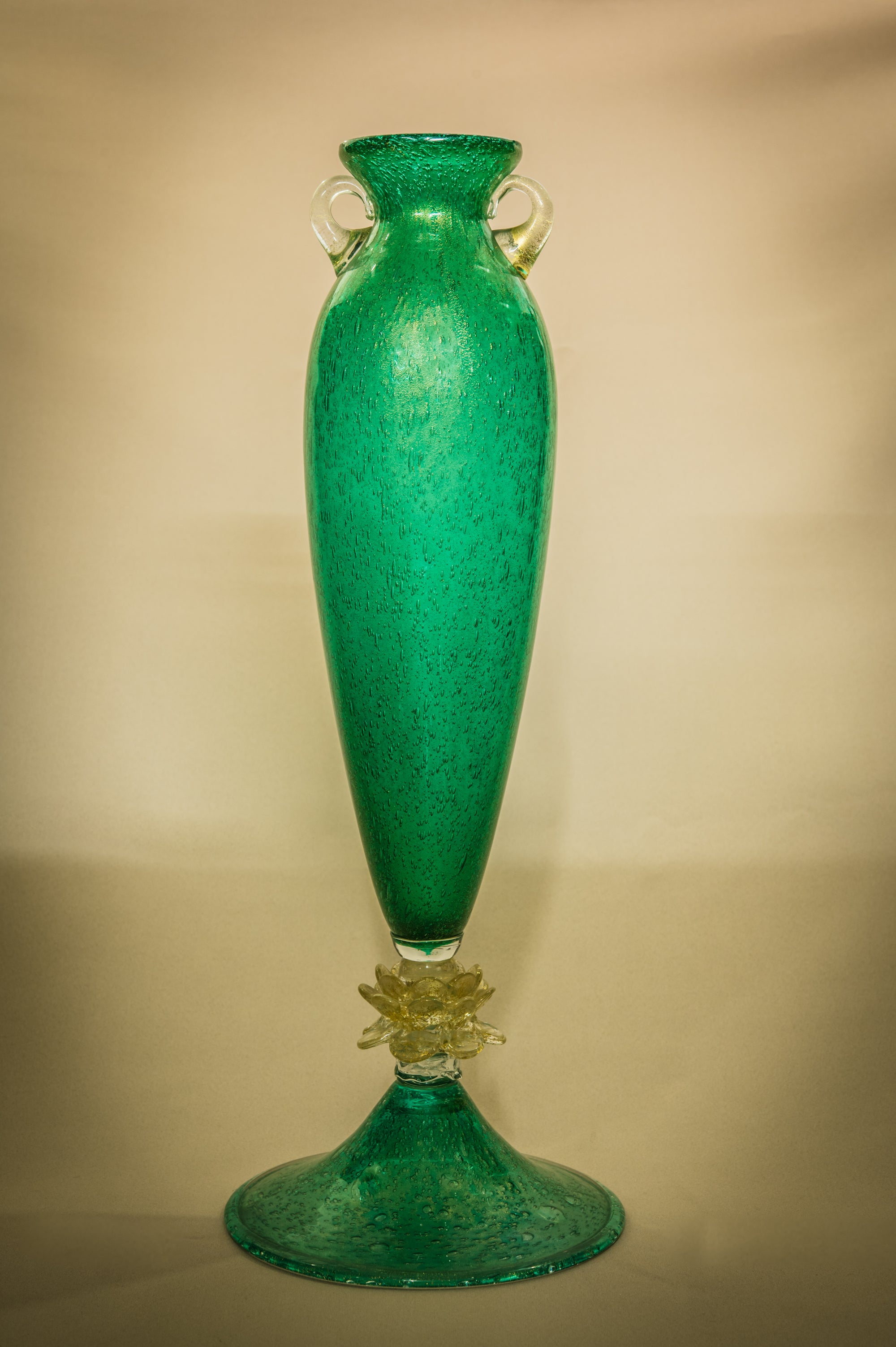 Tall Green Murano Amphora Vase