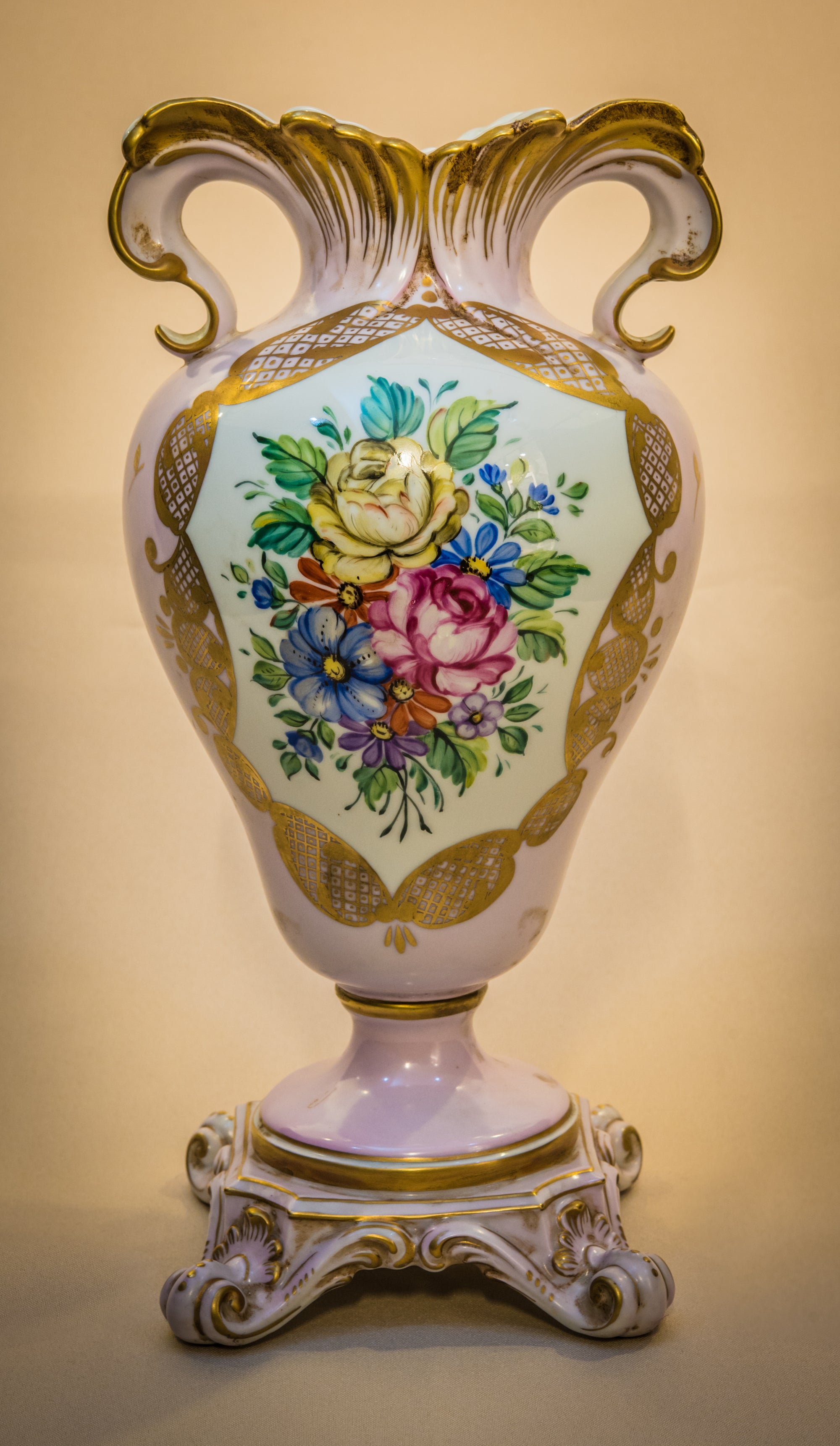 Blush Pink Rococo Style Italian Amphora Vase