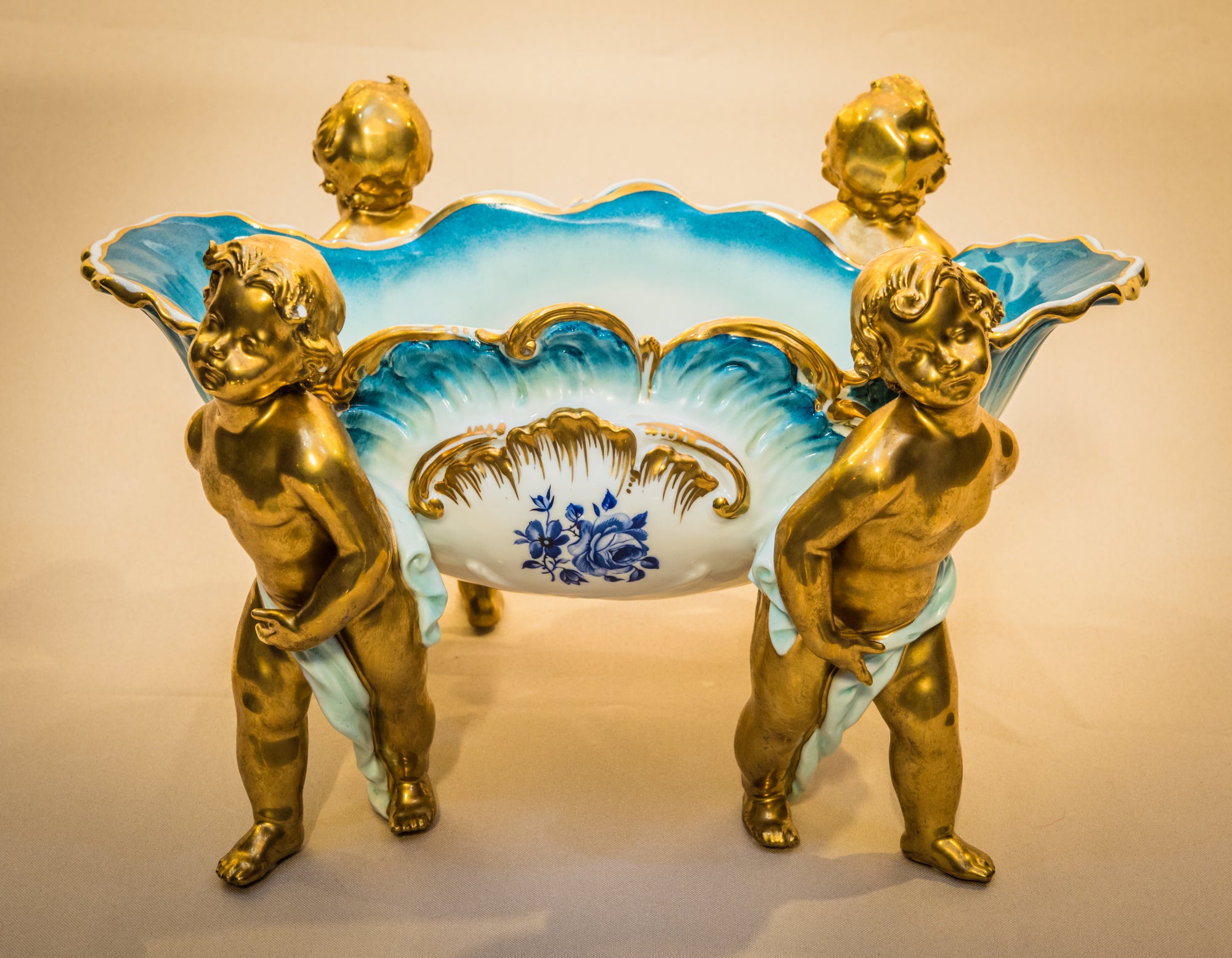 Gilded Footed Oval Putti Bowl
