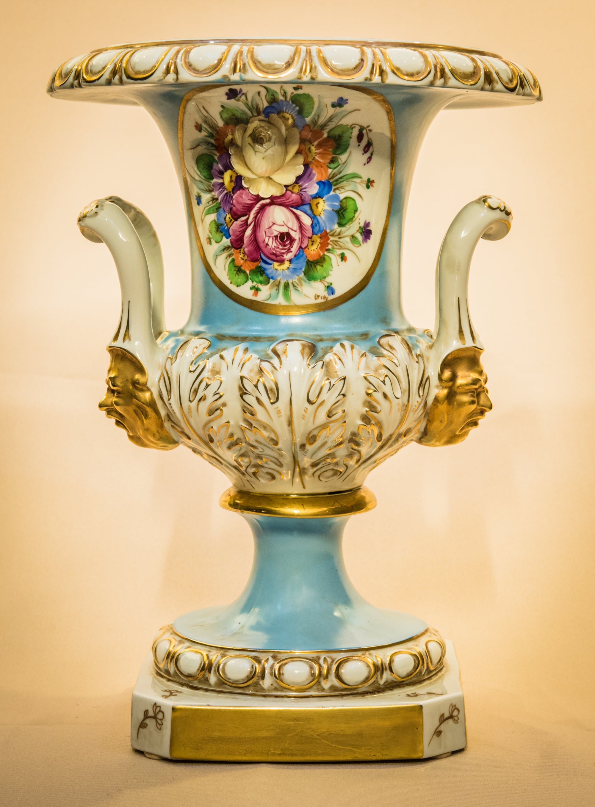 Sky Blue Porcelain & Gilt Bronze Urn