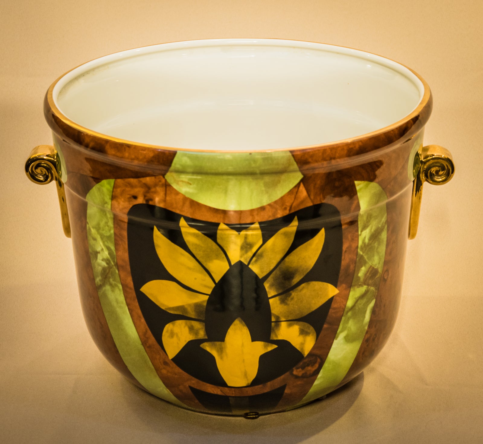 Large Brown Glazed Ceramic Cachepot