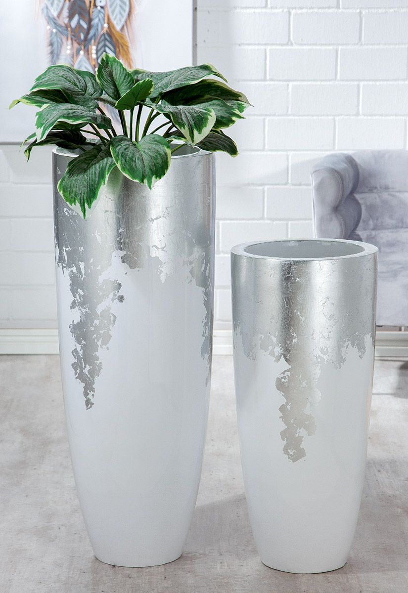 White and Silver Floor Planter