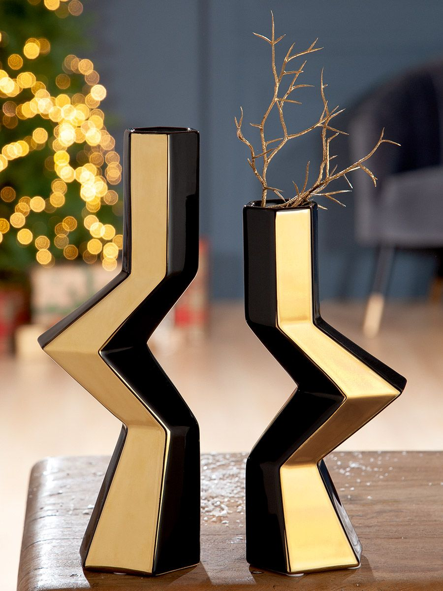 Black and Gold Crooked Long Vase