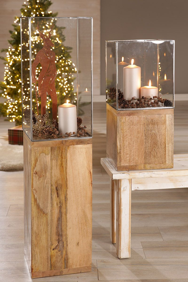 Wood Hurricane Column Candle Holder
