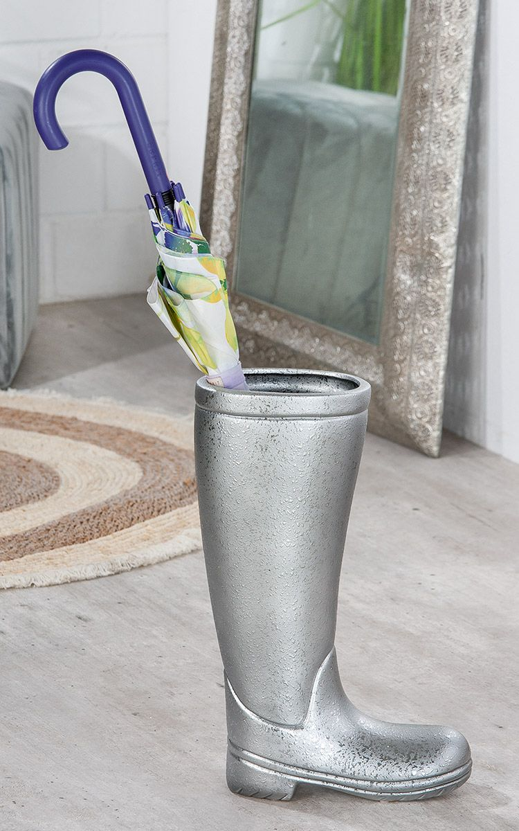 Silver Boot Umbrella Stand