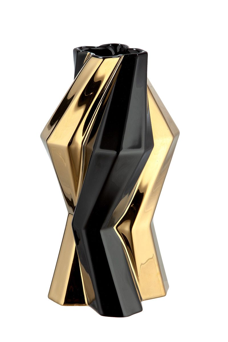 Black and Gold Crooked Cylinder Vase
