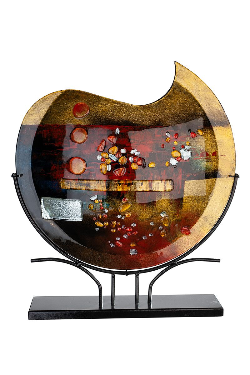 Round Autumn Leaves Glass Vase on Stand