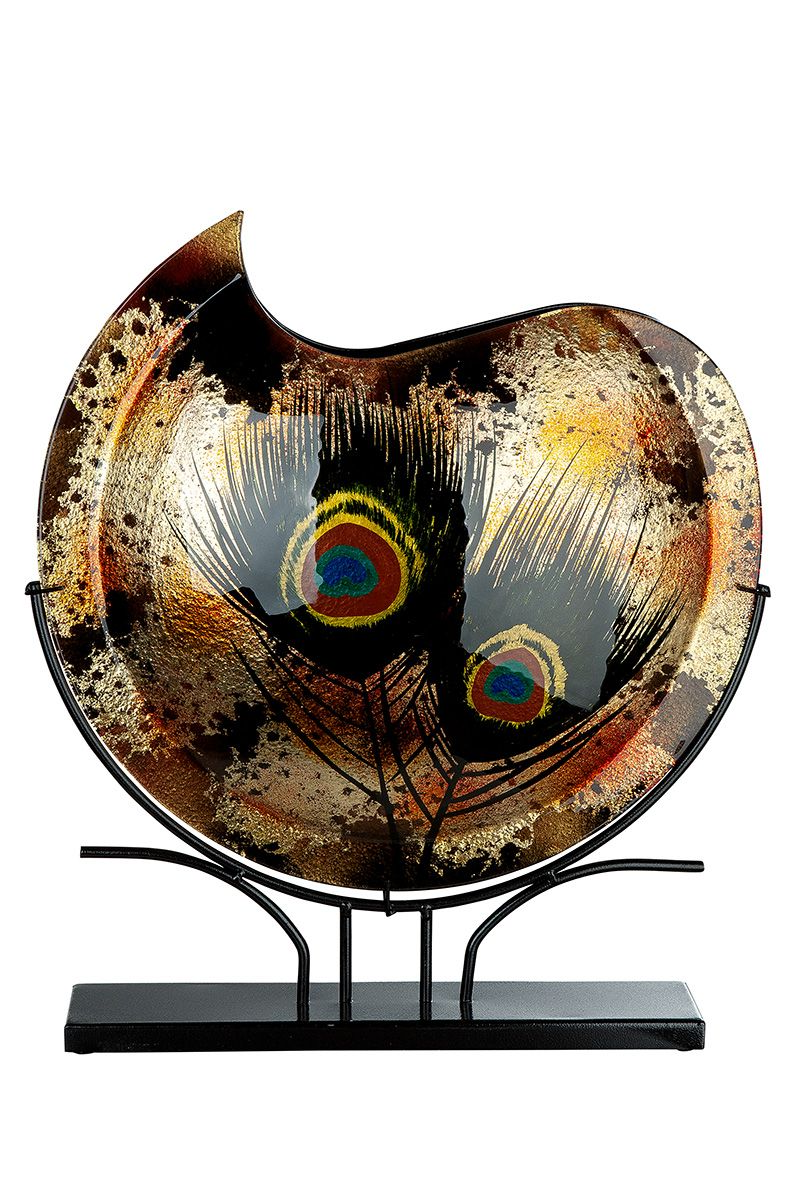 Round Peacock Glass Vase on Stand