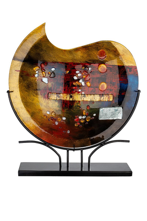 Round Autumn Leaves Glass Vase on Stand