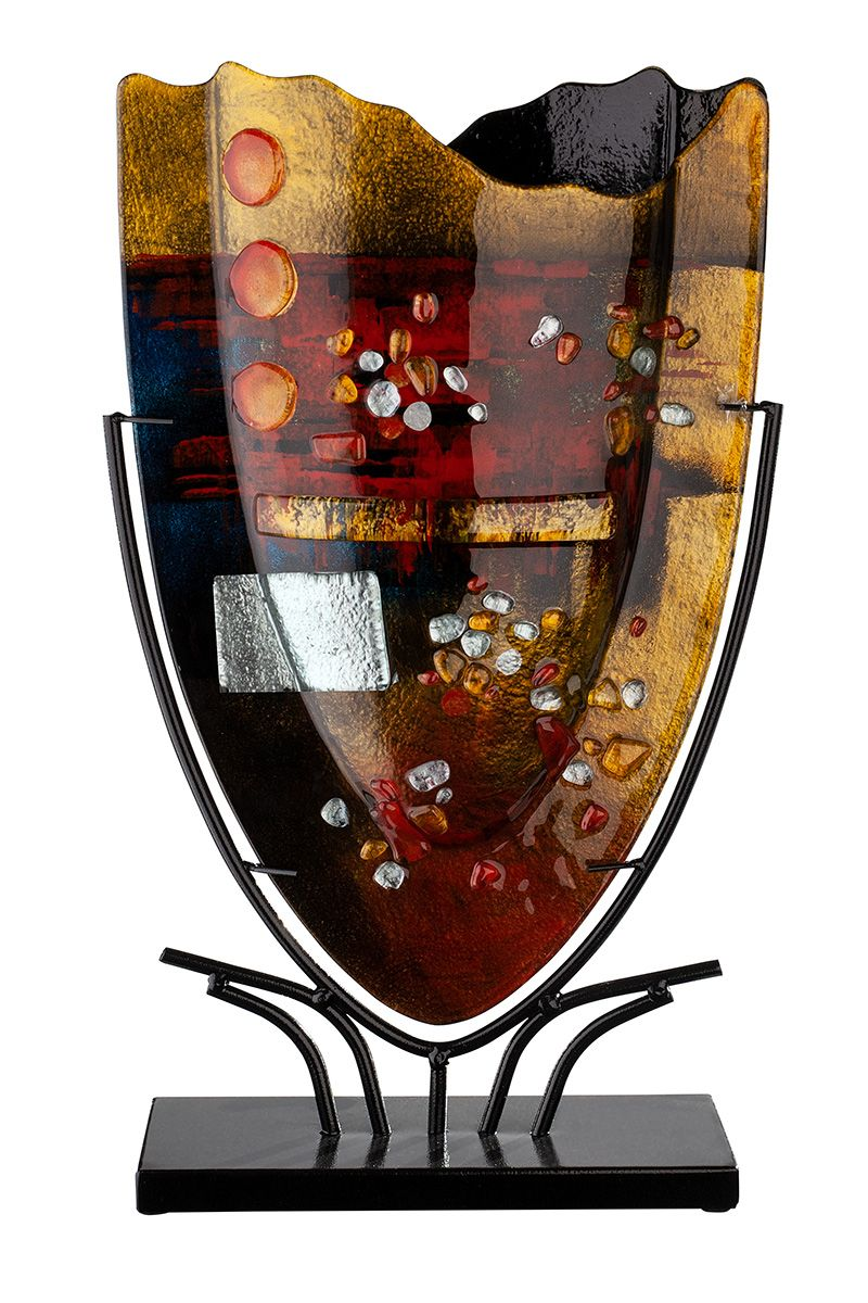 Tall Autumn Leaves Glass Vase on Stand