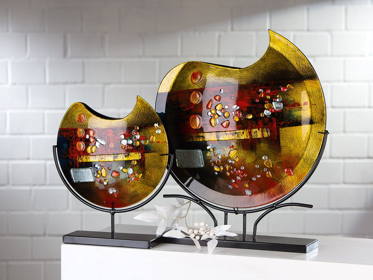 Round Autumn Leaves Glass Vase on Stand