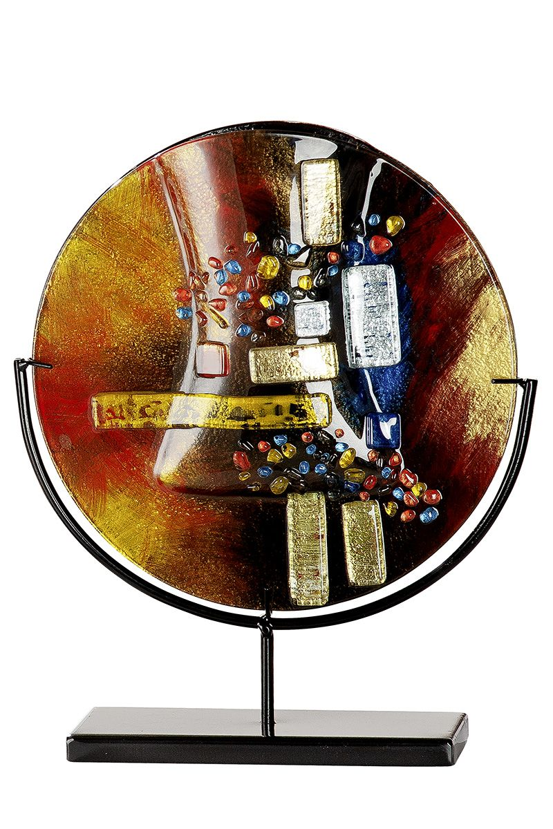 Circular Autumn Leaves Glass Vase on Stand