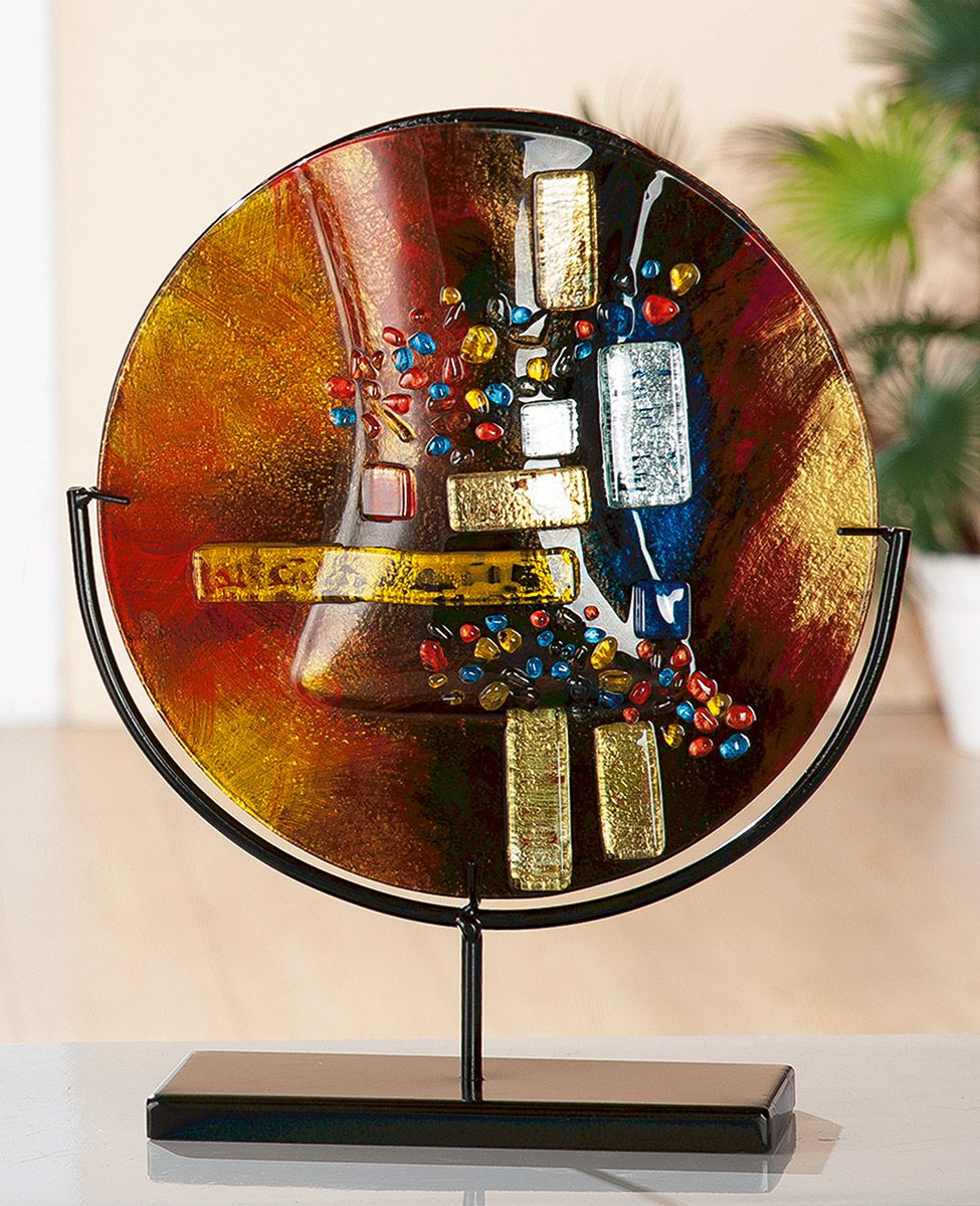 Circular Autumn Leaves Glass Vase on Stand