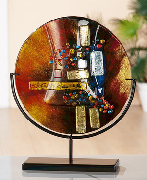 Circular Autumn Leaves Glass Vase on Stand
