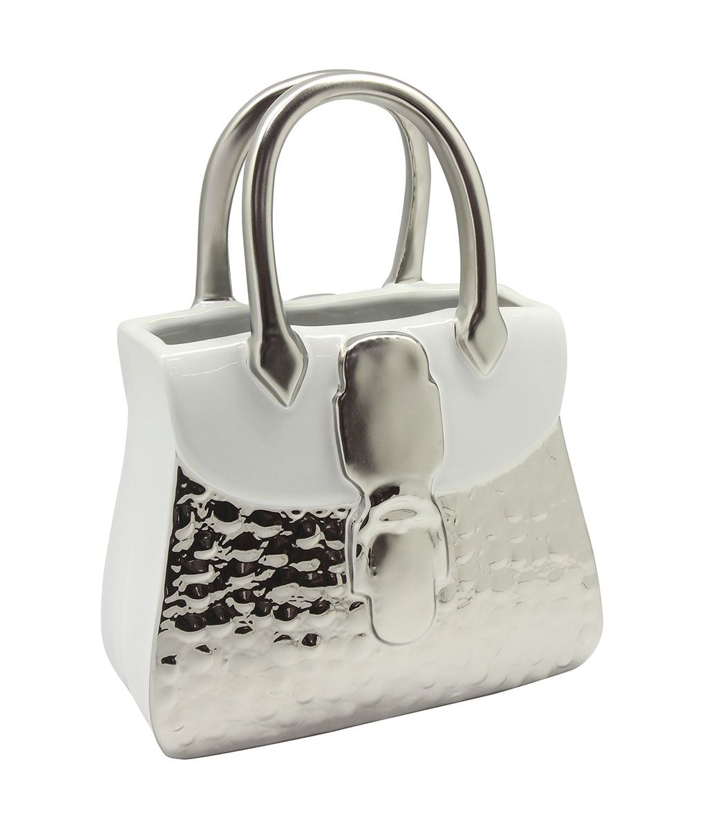 Silver and White Handbag Vase