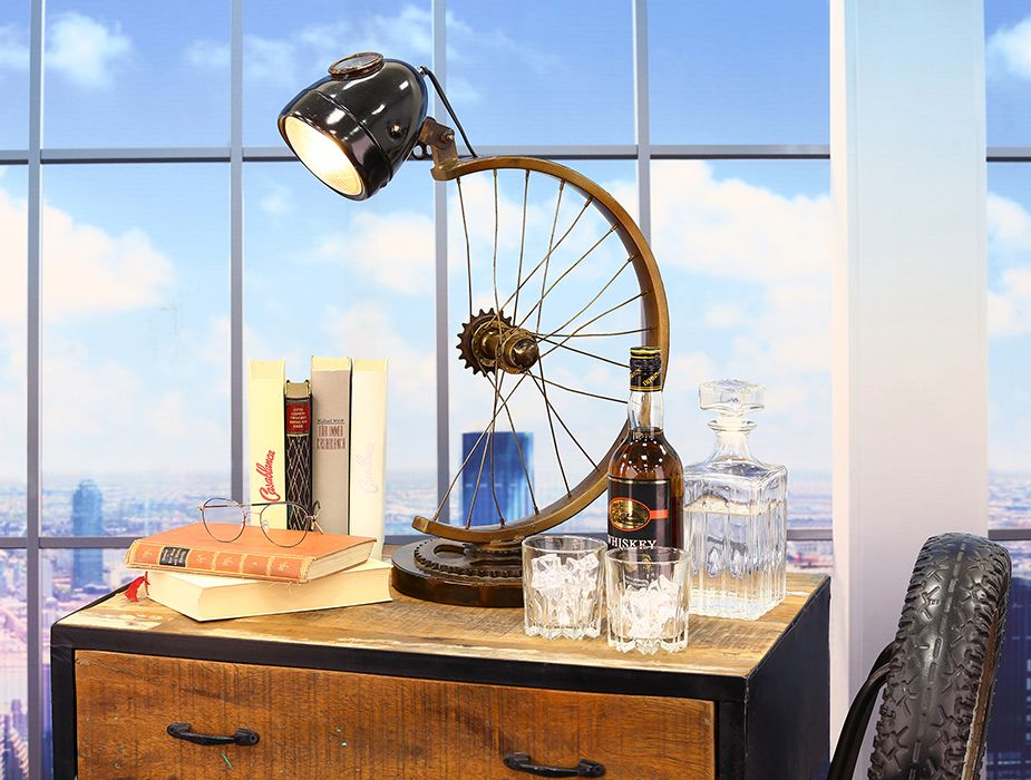 Vintage Bicycle Wheel Table Lamp