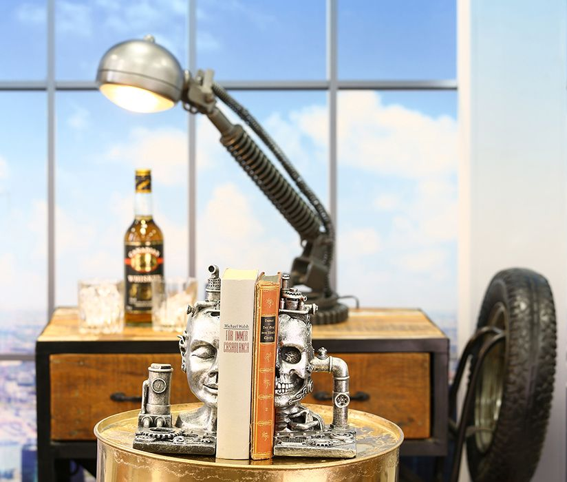 Steampunk Skull Bookends