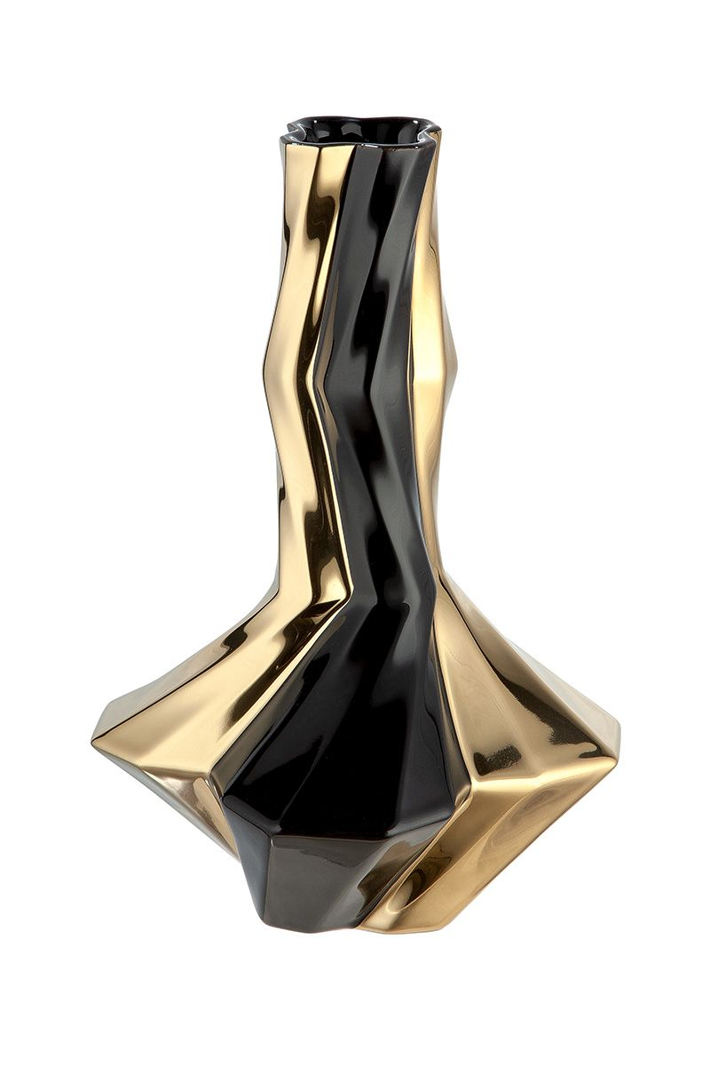 Black and Gold Crooked Long Neck Vase