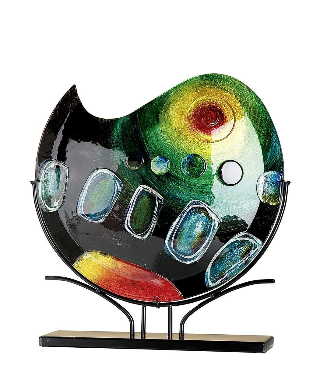 Round Sunrise Glass Vase on Stand
