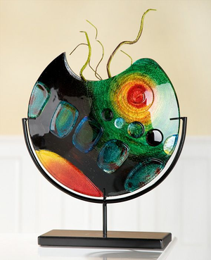 Round Sunrise Glass Vase on Stand