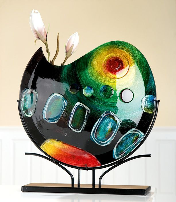Round Sunrise Glass Vase on Stand