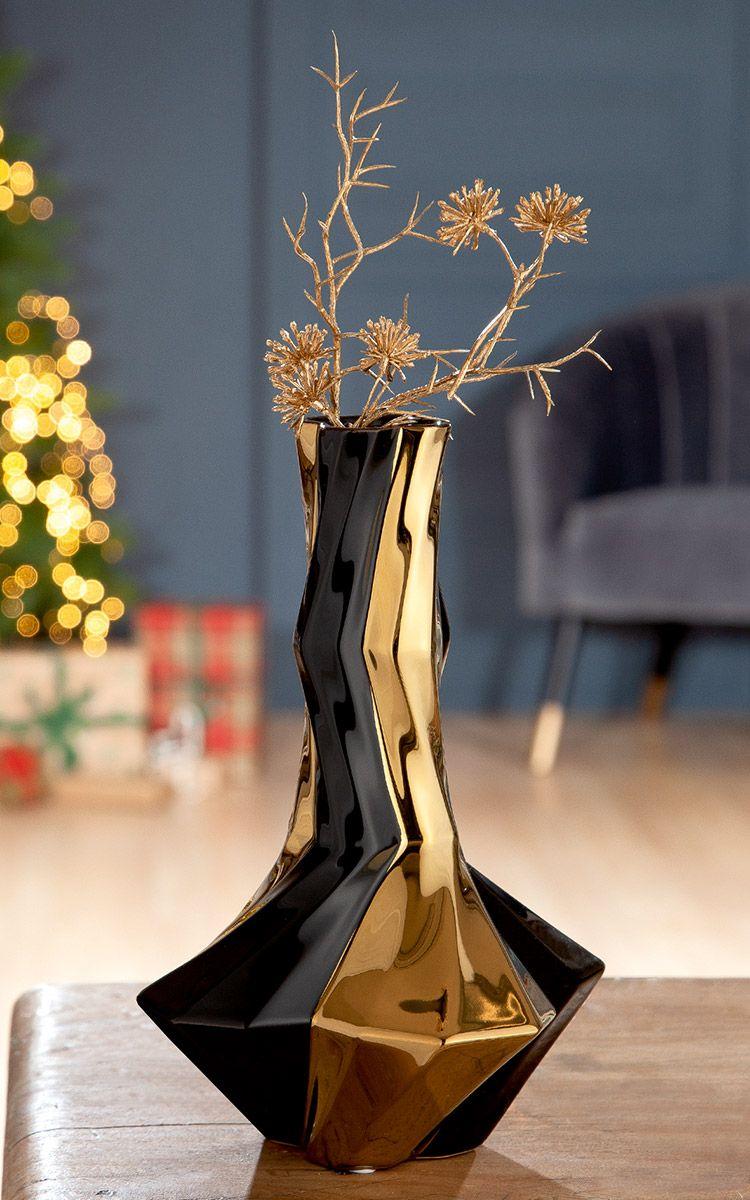 Black and Gold Crooked Long Neck Vase